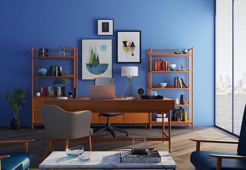 Canva - Brown Wooden Desk With Rolling Chair and Shelves Near Window(1)_